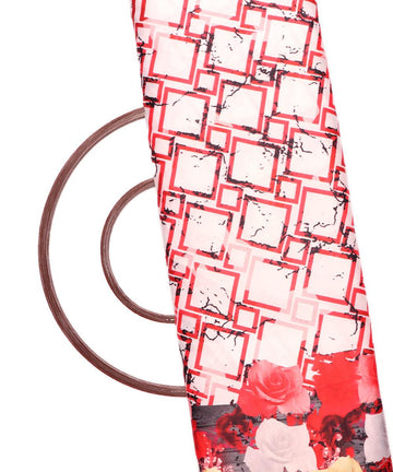 white and red floral design satin moss fabric b100 3912